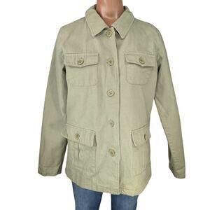 Denim & Co Small Green Vintage Y2K Lined Button Front Utility Army Jacket